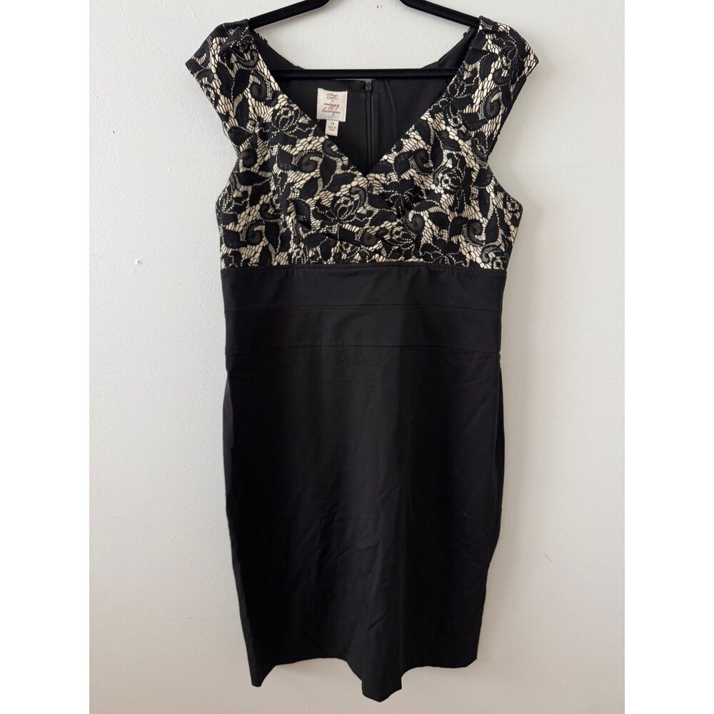 Suzi Chin for Maggy Boutique‎ Black Cocktail Dress with Lace Overlay size 14